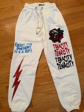 White Graphic Tenacity Jogger Sweatpants with Rose & Lightning Prints